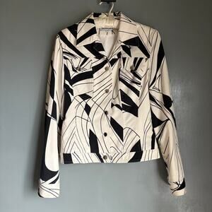 Vintage TEMPO Women's 10 B&W Cotton Blend Abstract Retro Jacket Unique Boho